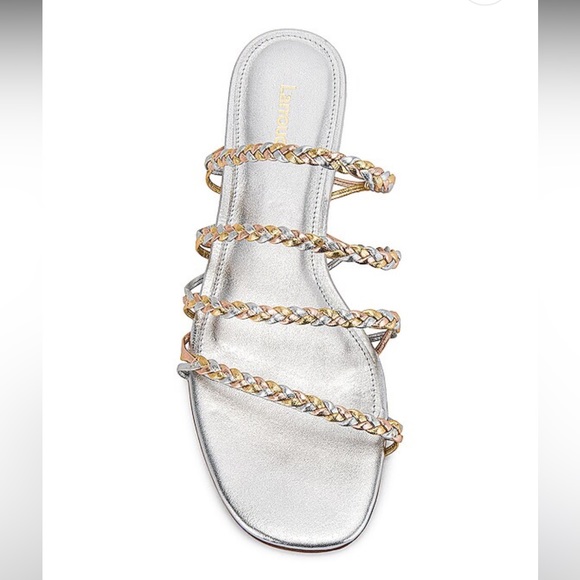 Larroude Ibiza Flat Sandal in Braided Metallic Silver Leather - Picture 7 of 8